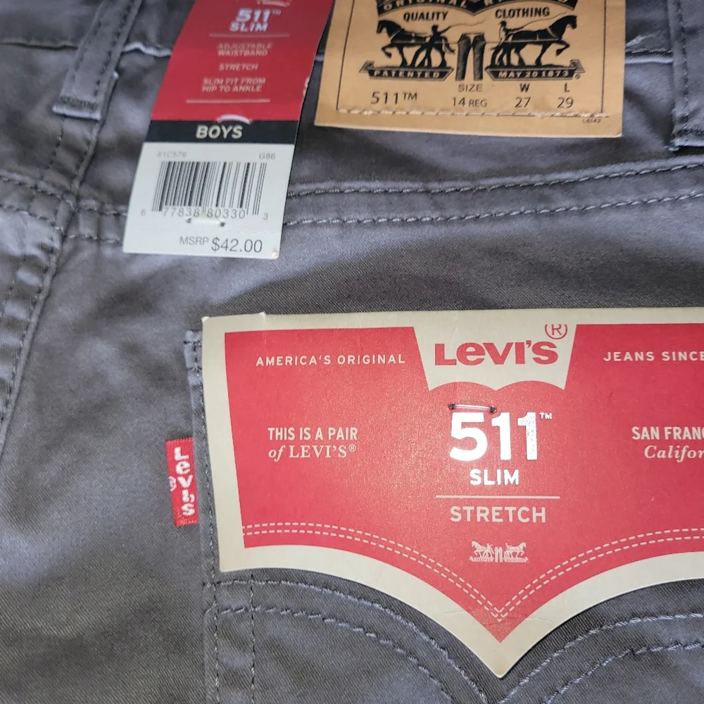 Levi 511 Slim Fit Sueded Twill Jeans Boy's Size 14 - Picture 4 of 10